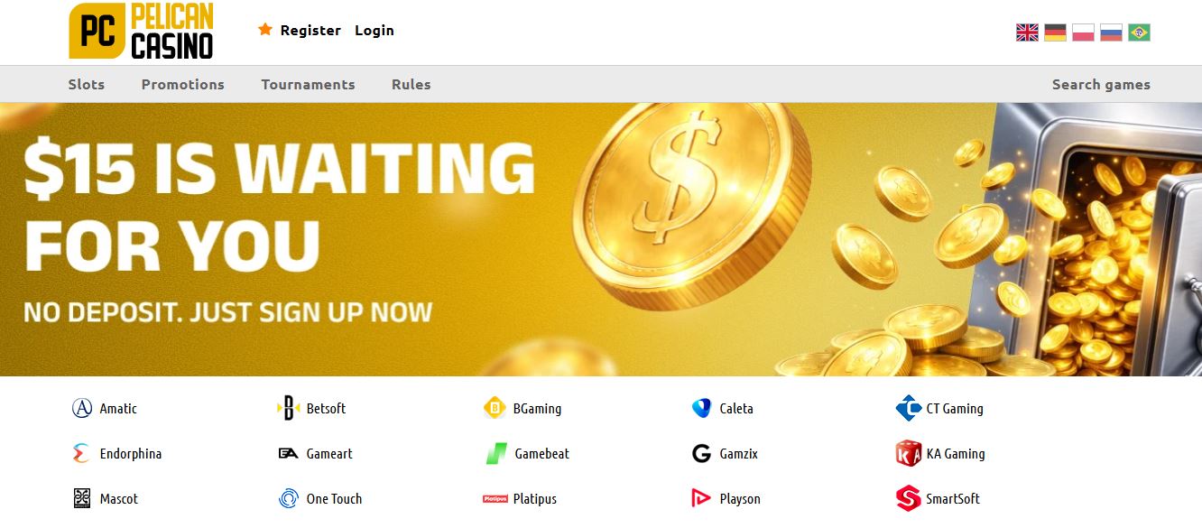 Ricevi 15 dollari senza deposito su Pelican Casino